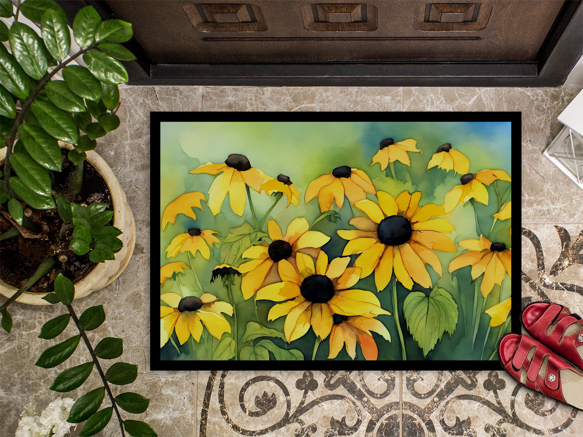 Maryland Black-Eyed Susans in Watercolor Indoor or Outdoor Mat 24x36  the-store.com.