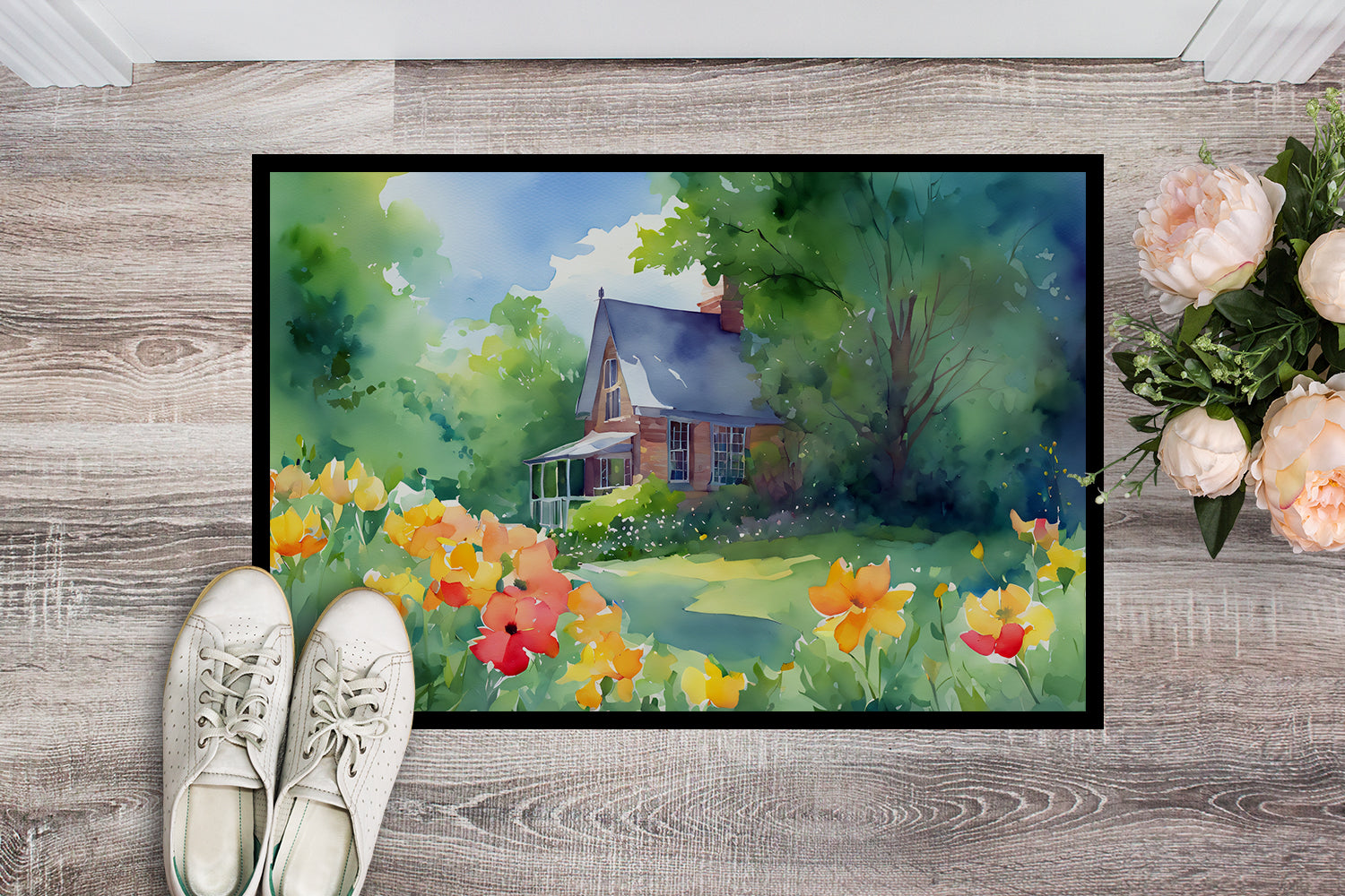 Buy this Massachusetts Mayflowers in Watercolor Indoor or Outdoor Mat 24x36