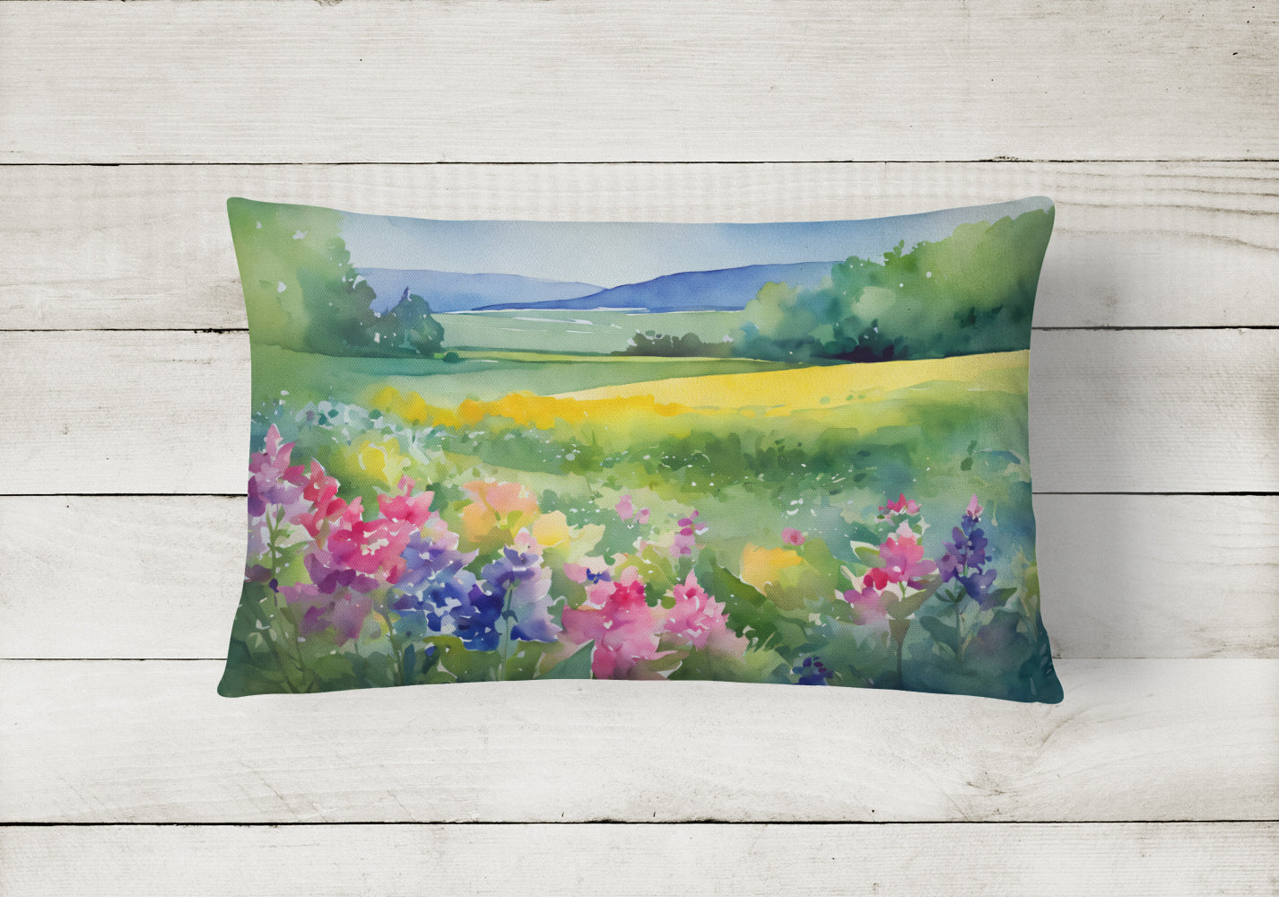 Buy this Massachusetts Mayflowers in Watercolor Fabric Decorative Pillow