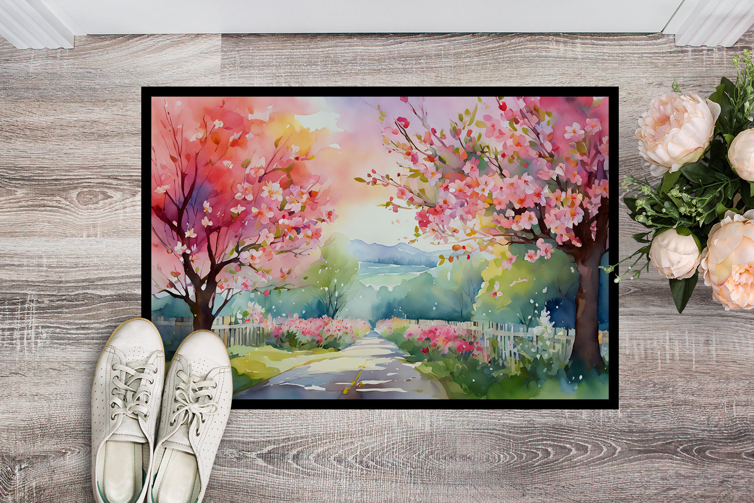 Buy this Michigan Apple Blossoms in Watercolor Indoor or Outdoor Mat 24x36