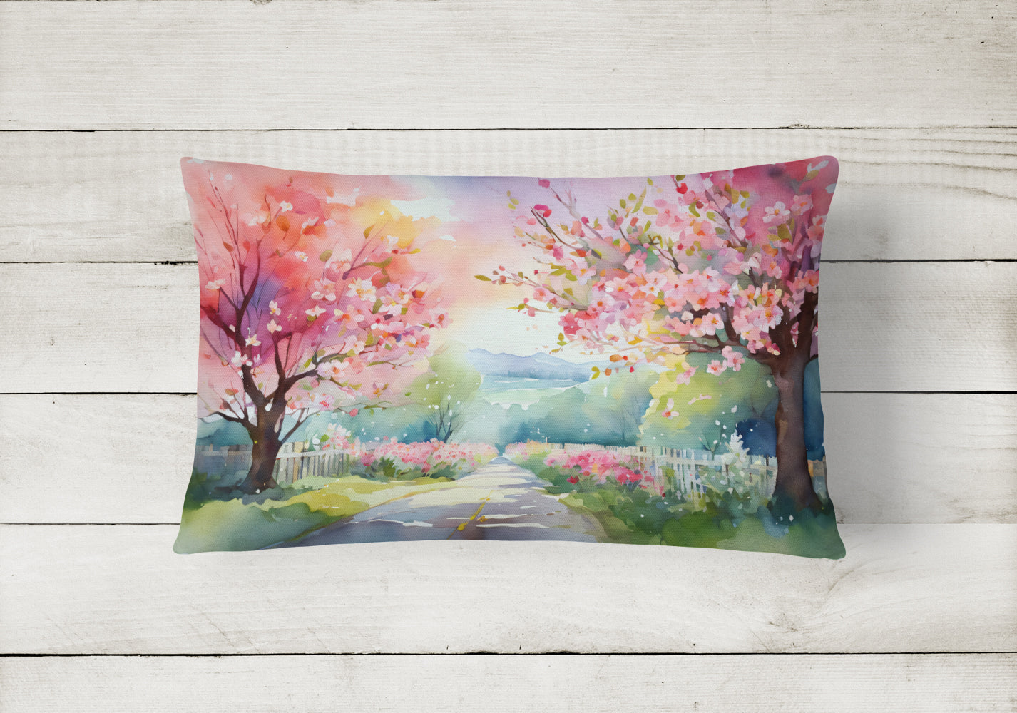 Buy this Michigan Apple Blossoms in Watercolor Fabric Decorative Pillow