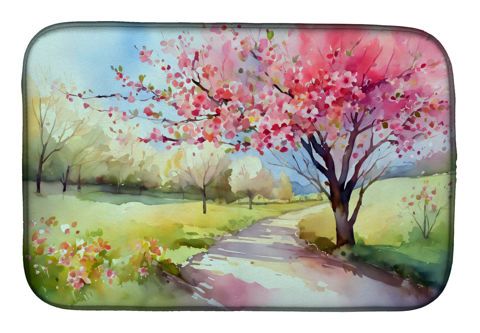 Buy this Michigan Apple Blossoms in Watercolor Dish Drying Mat