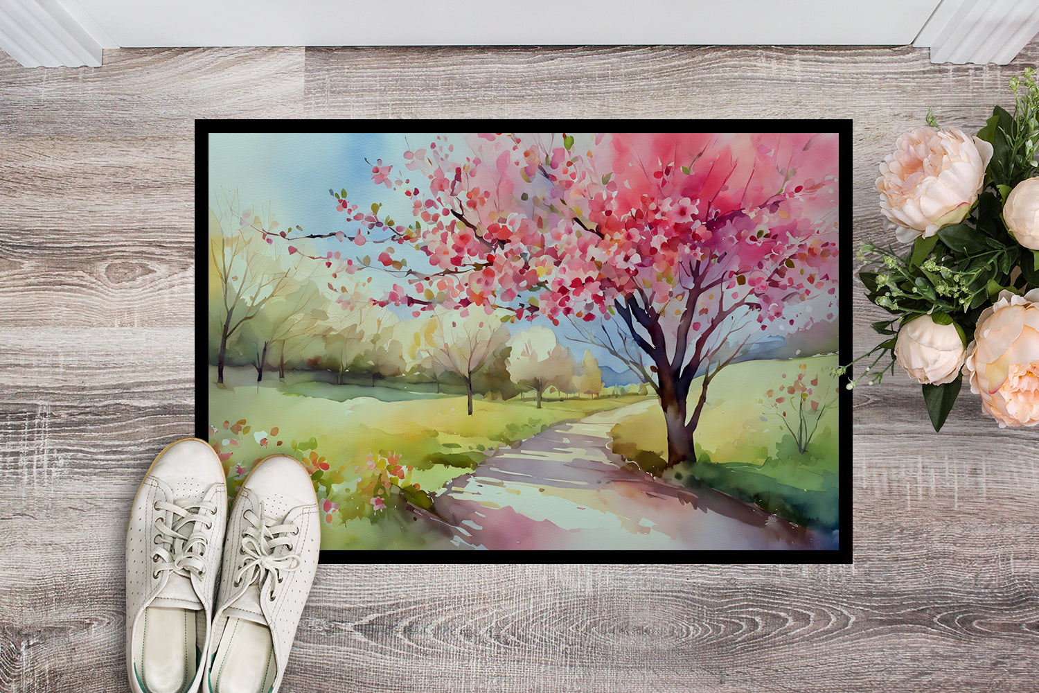 Buy this Michigan Apple Blossoms in Watercolor Indoor or Outdoor Mat 24x36