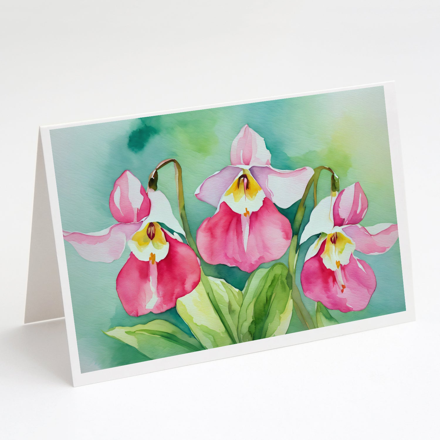 Buy this Minnesota Pink and White Lady’s Slippers in Watercolor Greeting Cards and Envelopes Pack of 8