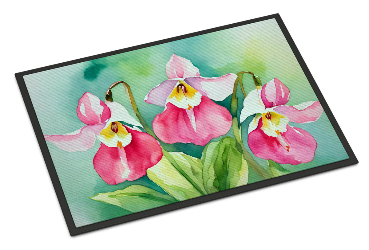 Buy this Minnesota Pink and White Lady’s Slippers in Watercolor Doormat 18x27