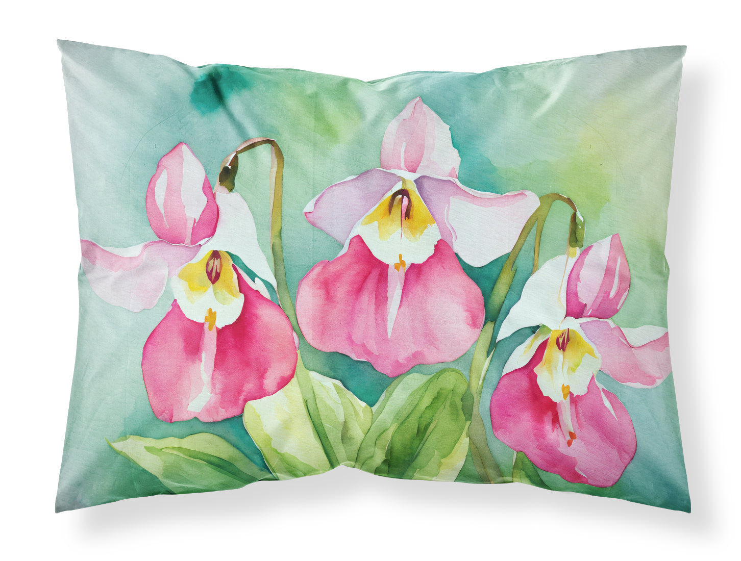 Buy this Minnesota Pink and White Lady’s Slippers in Watercolor Fabric Standard Pillowcase