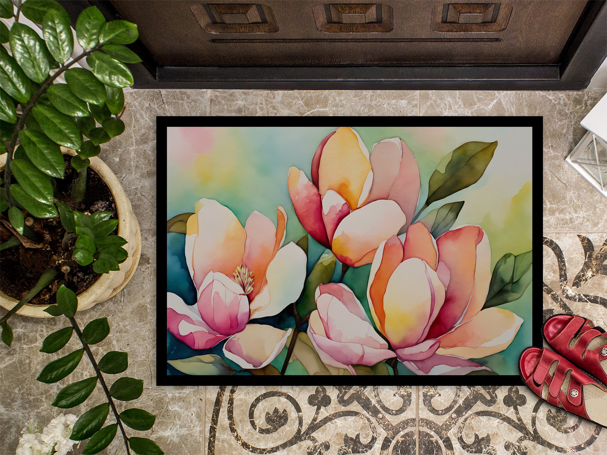 Mississippi Magnolia in Watercolor Doormat 18x27  the-store.com.