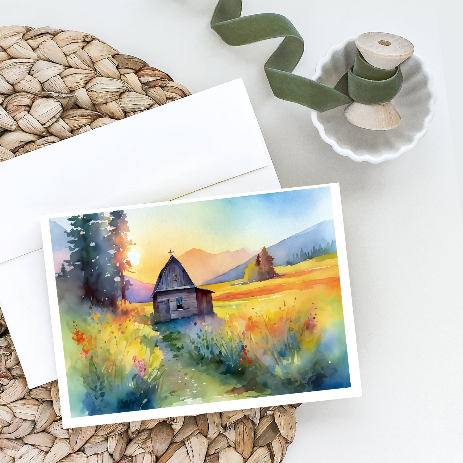 Montana Bitterroot in Watercolor Greeting Cards and Envelopes Pack of 8  the-store.com.