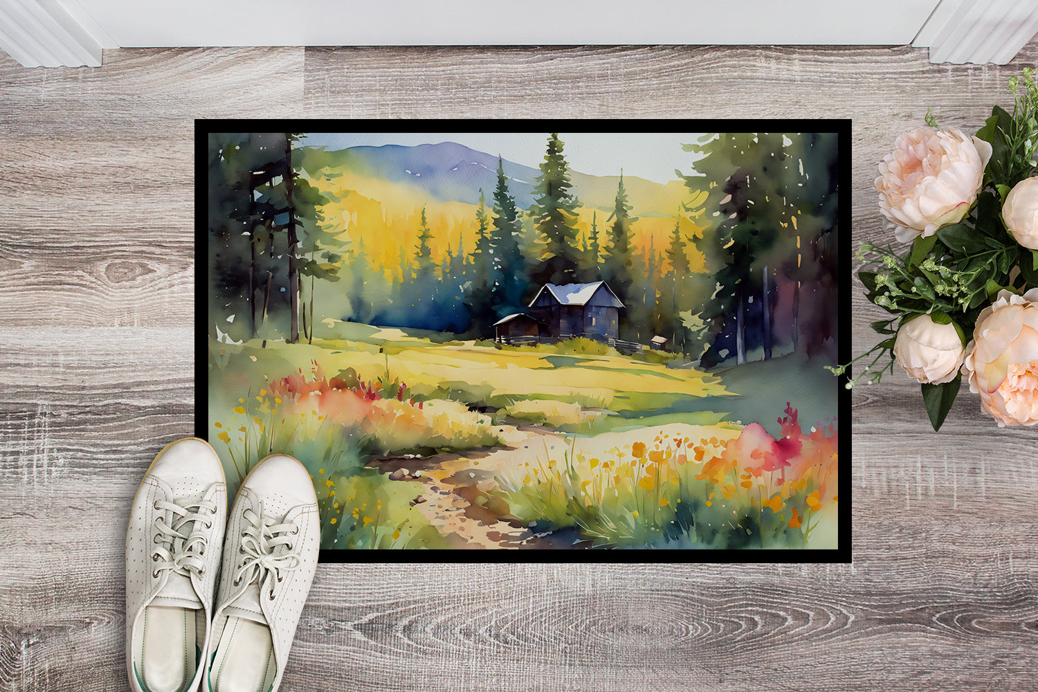 Montana Bitterroot in Watercolor Indoor or Outdoor Mat 24x36  the-store.com.