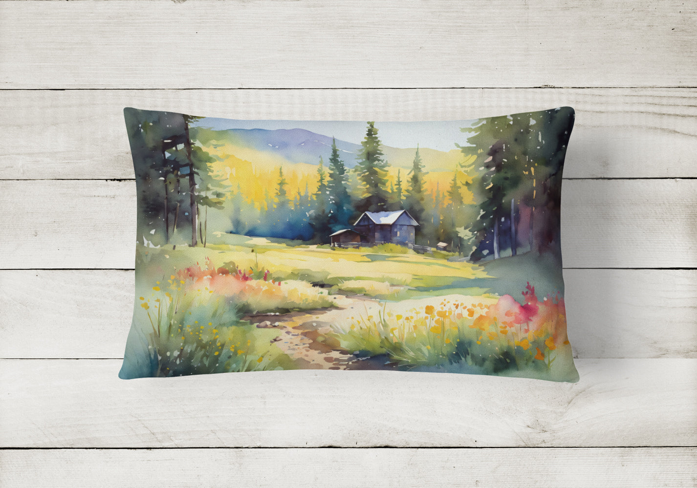 Montana Bitterroot in Watercolor Fabric Decorative Pillow  the-store.com.
