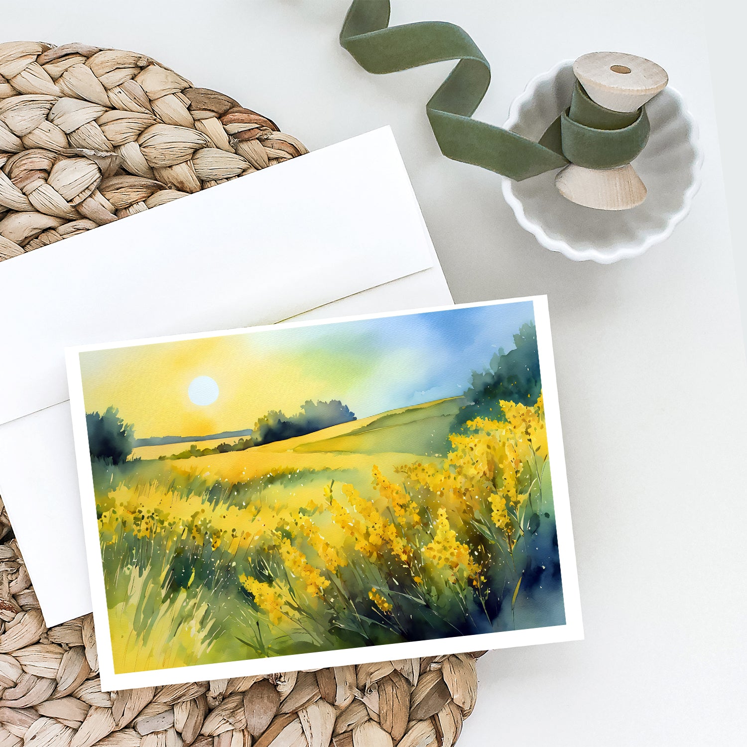 Nebraska Goldenrod in Watercolor Greeting Cards and Envelopes Pack of 8  the-store.com.