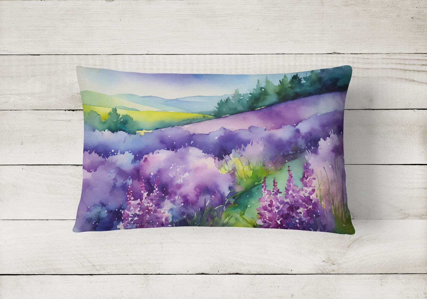New Hampshire Purple Lilac in Watercolor Fabric Decorative Pillow  the-store.com.