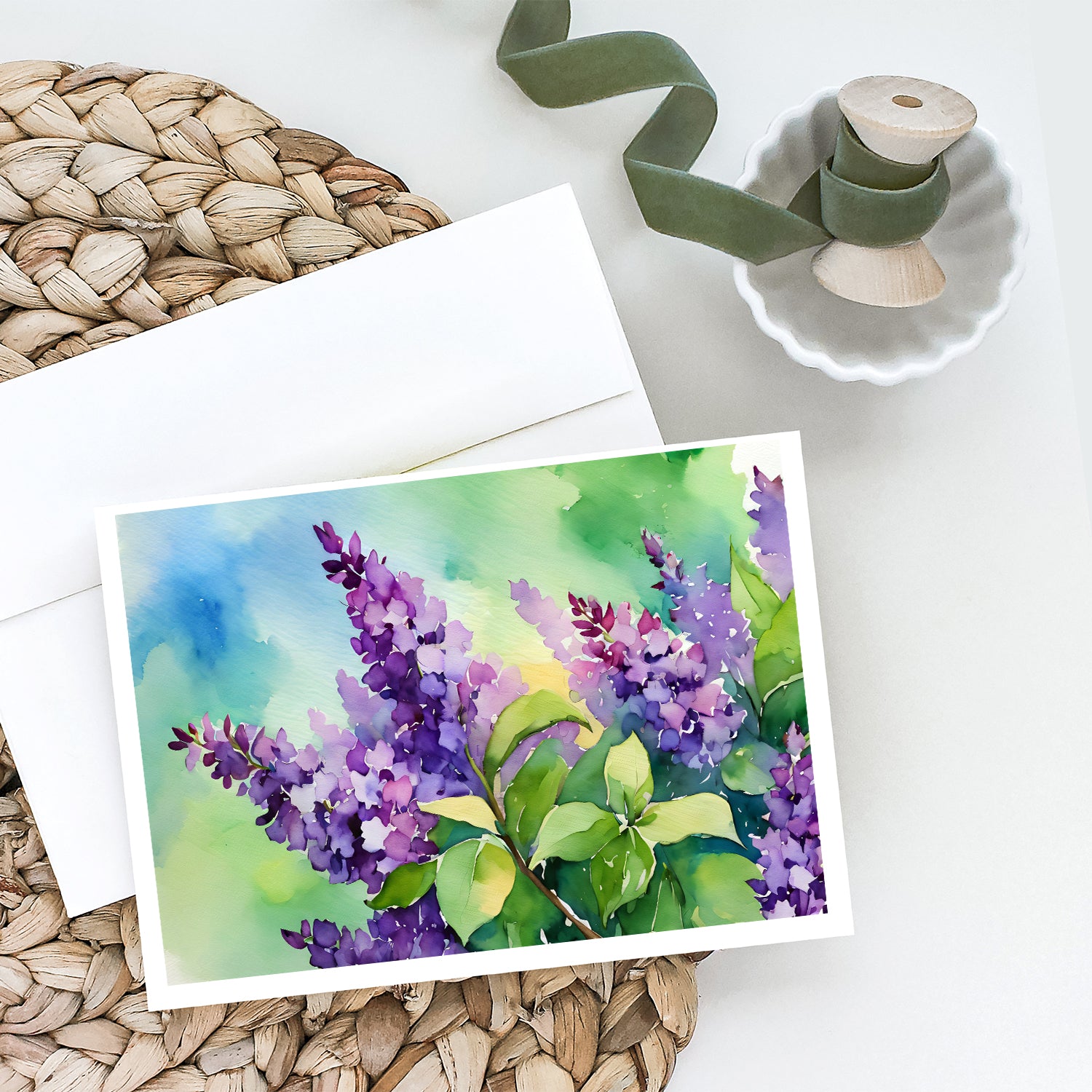 New Hampshire Purple Lilac in Watercolor Greeting Cards and Envelopes Pack of 8  the-store.com.