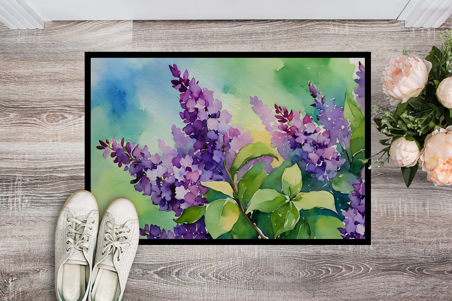 New Hampshire Purple Lilac in Watercolor Doormat 18x27