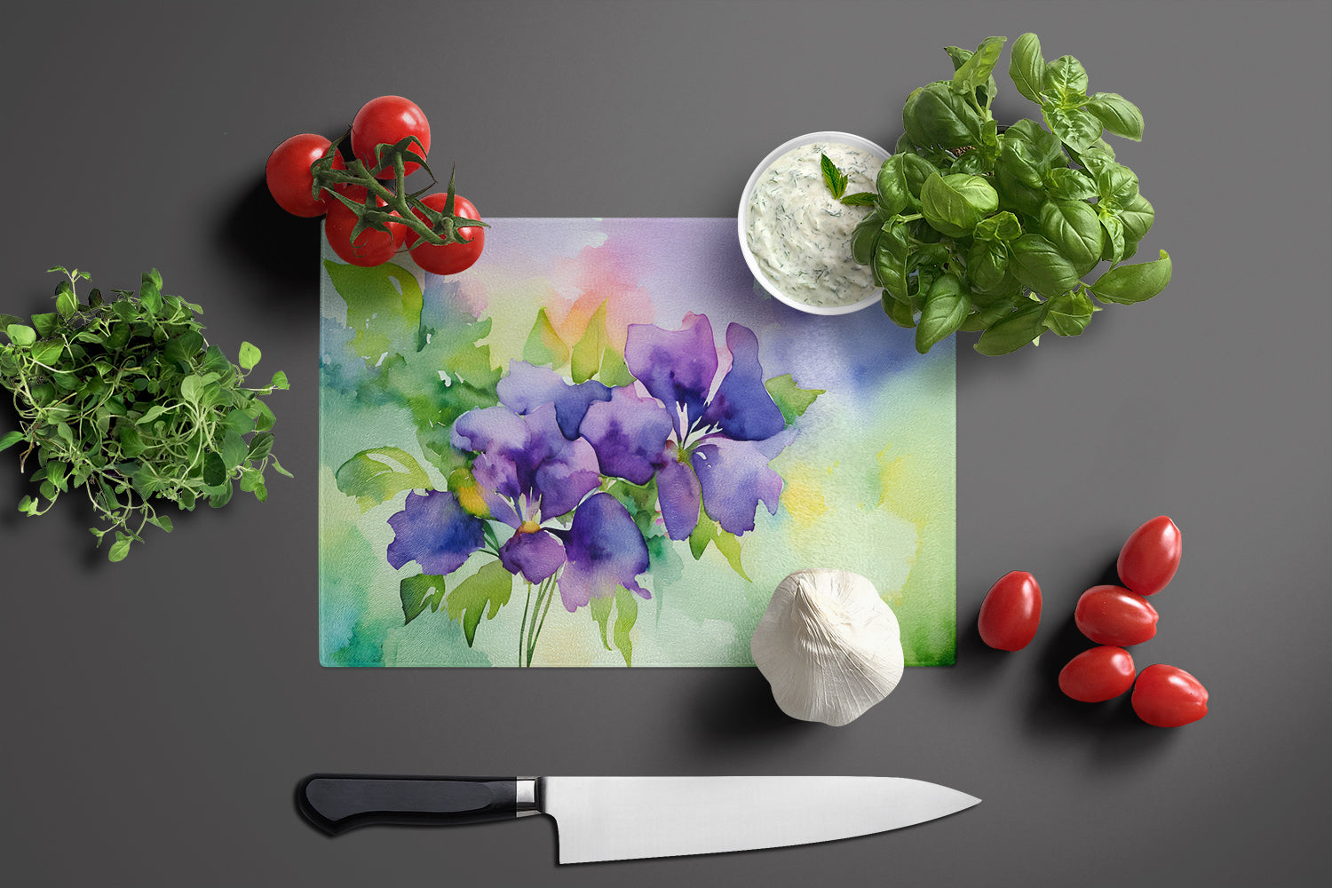 New Jersey Violet in Watercolor Glass Cutting Board Large  the-store.com.