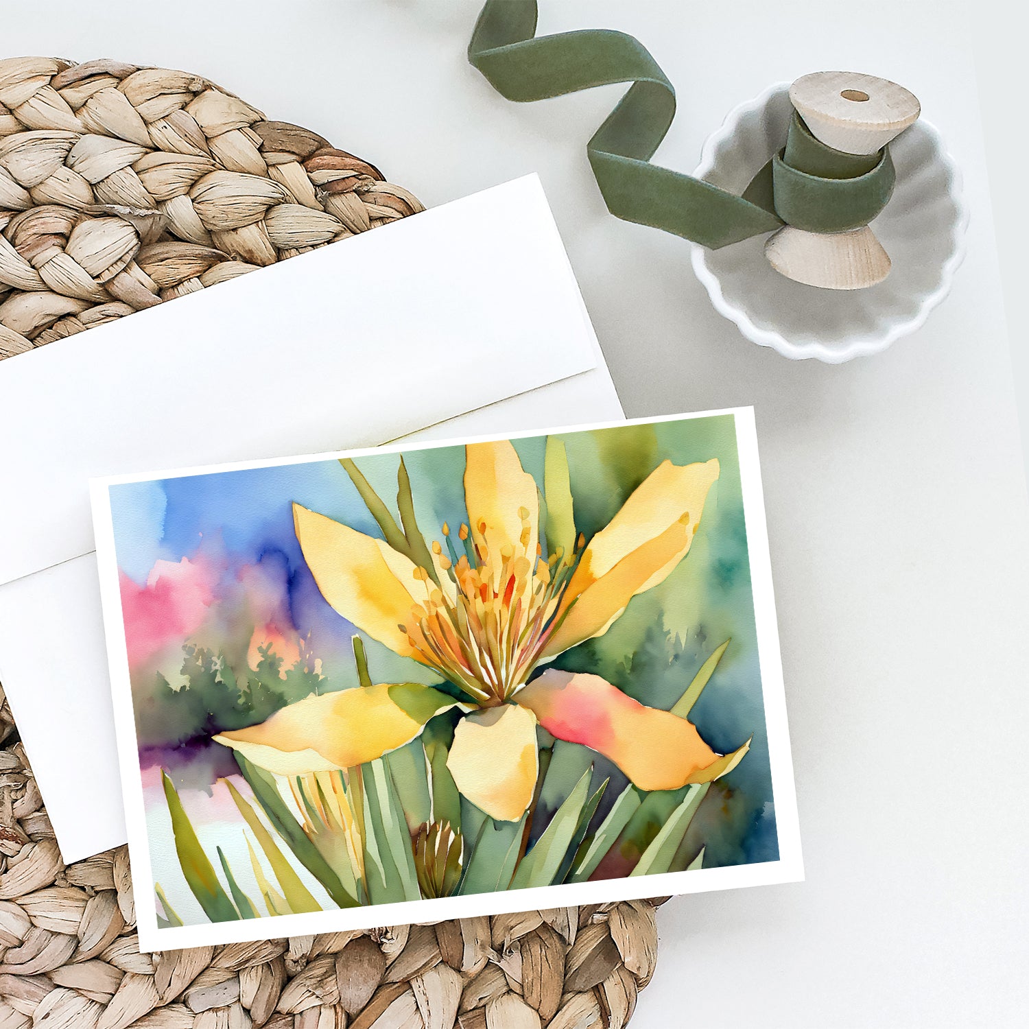 New Mexico Yucca Flower in Watercolor Greeting Cards and Envelopes Pack of 8  the-store.com.