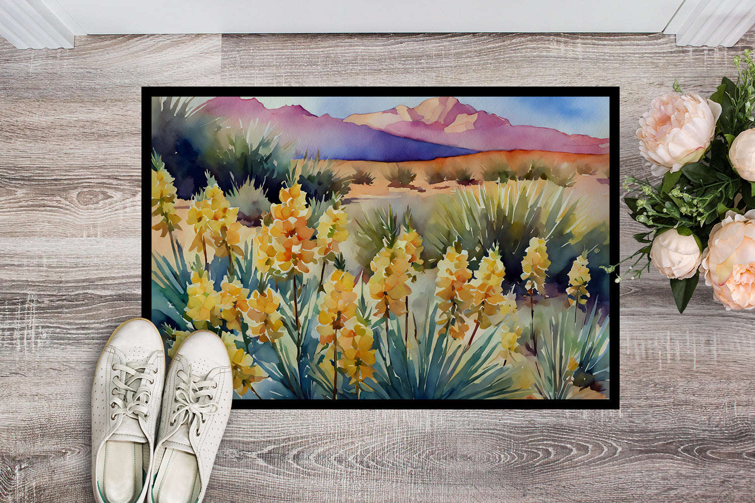 New Mexico Yucca Flower in Watercolor Indoor or Outdoor Mat 24x36  the-store.com.