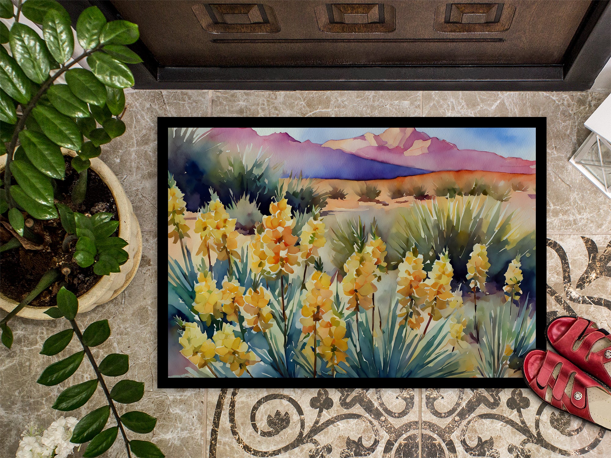 New Mexico Yucca Flower in Watercolor Indoor or Outdoor Mat 24x36  the-store.com.
