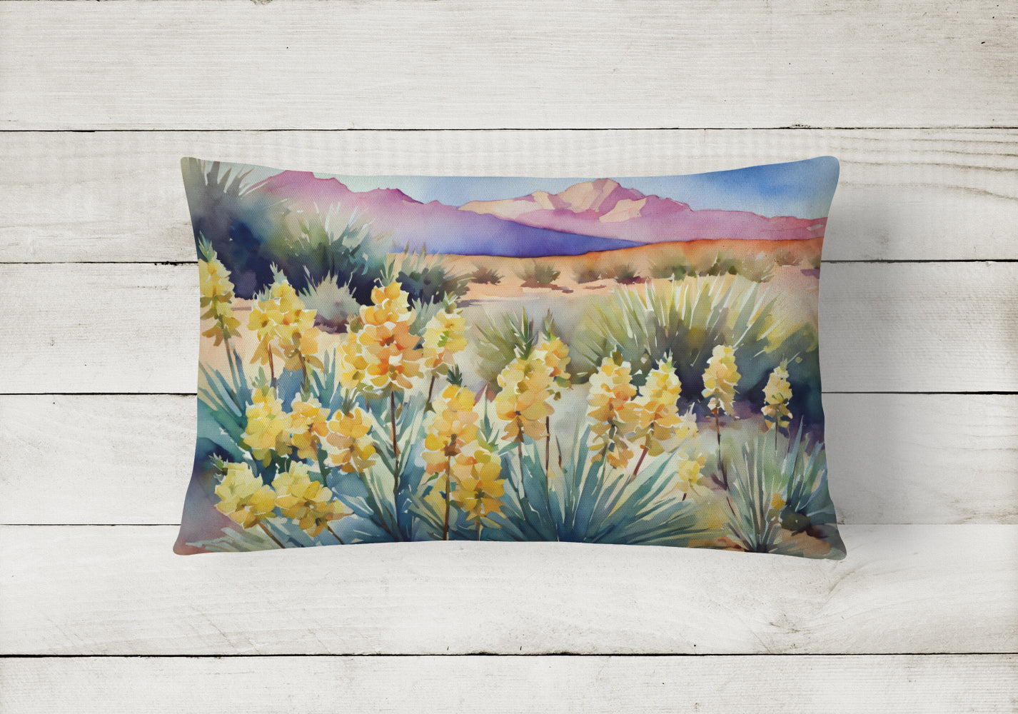 New Mexico Yucca Flower in Watercolor Fabric Decorative Pillow  the-store.com.