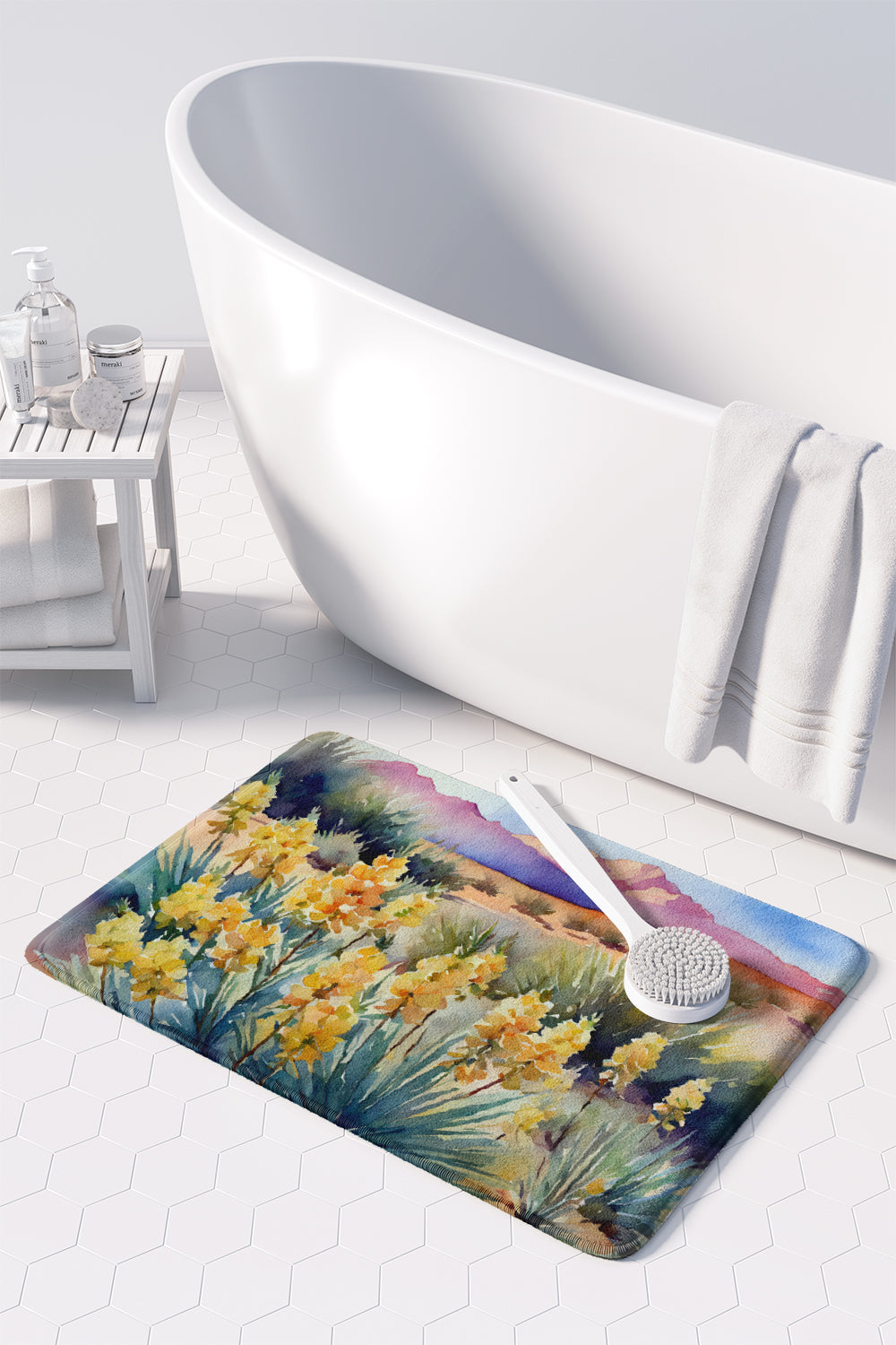 New Mexico Yucca Flower in Watercolor Memory Foam Kitchen Mat  the-store.com.