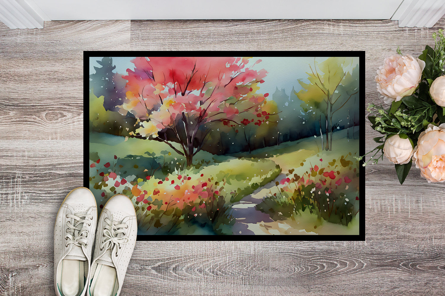 North Carolina Dogwoods in Watercolor Doormat 18x27