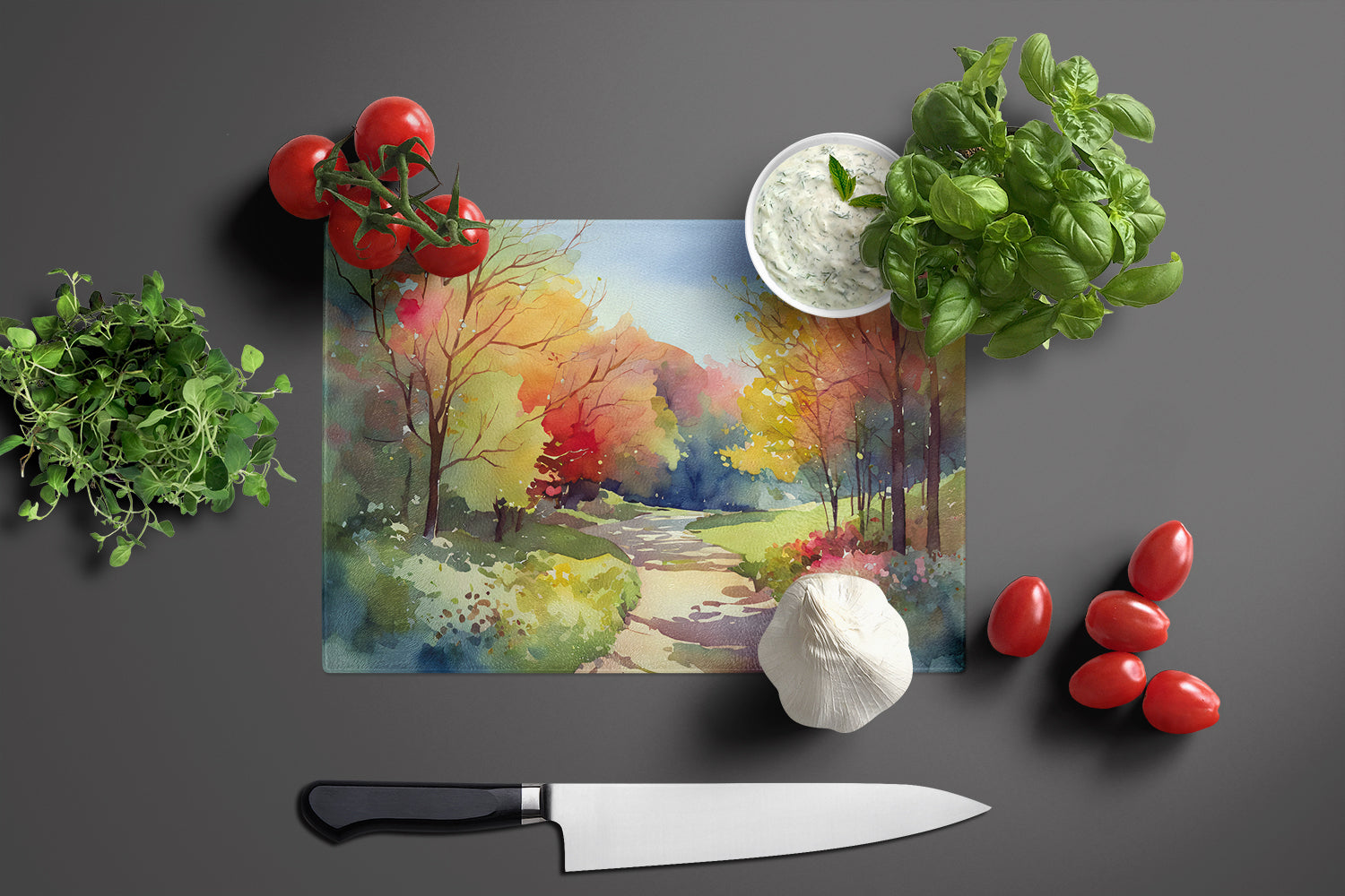North Carolina Dogwoods in Watercolor Glass Cutting Board Large  the-store.com.