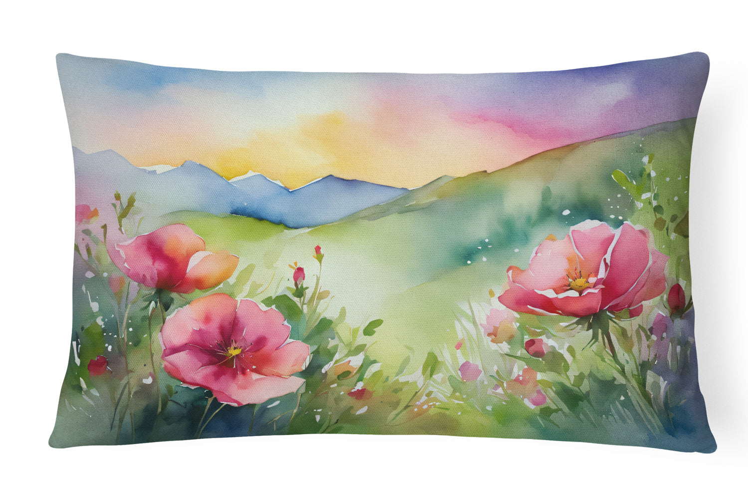 Buy this North Dakota Wild Prairie Roses in Watercolor Fabric Decorative Pillow