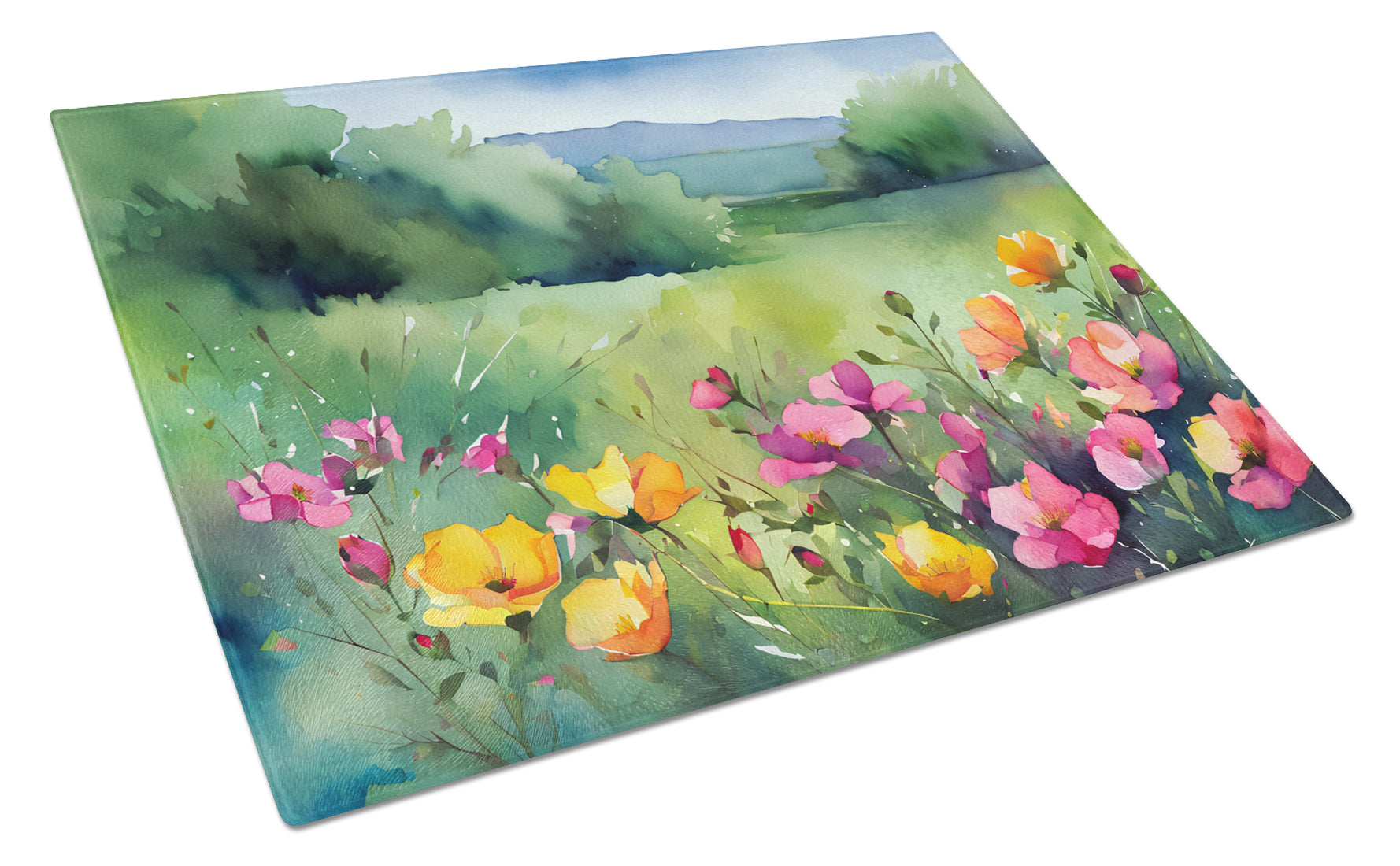 Buy this North Dakota Wild Prairie Roses in Watercolor Glass Cutting Board Large