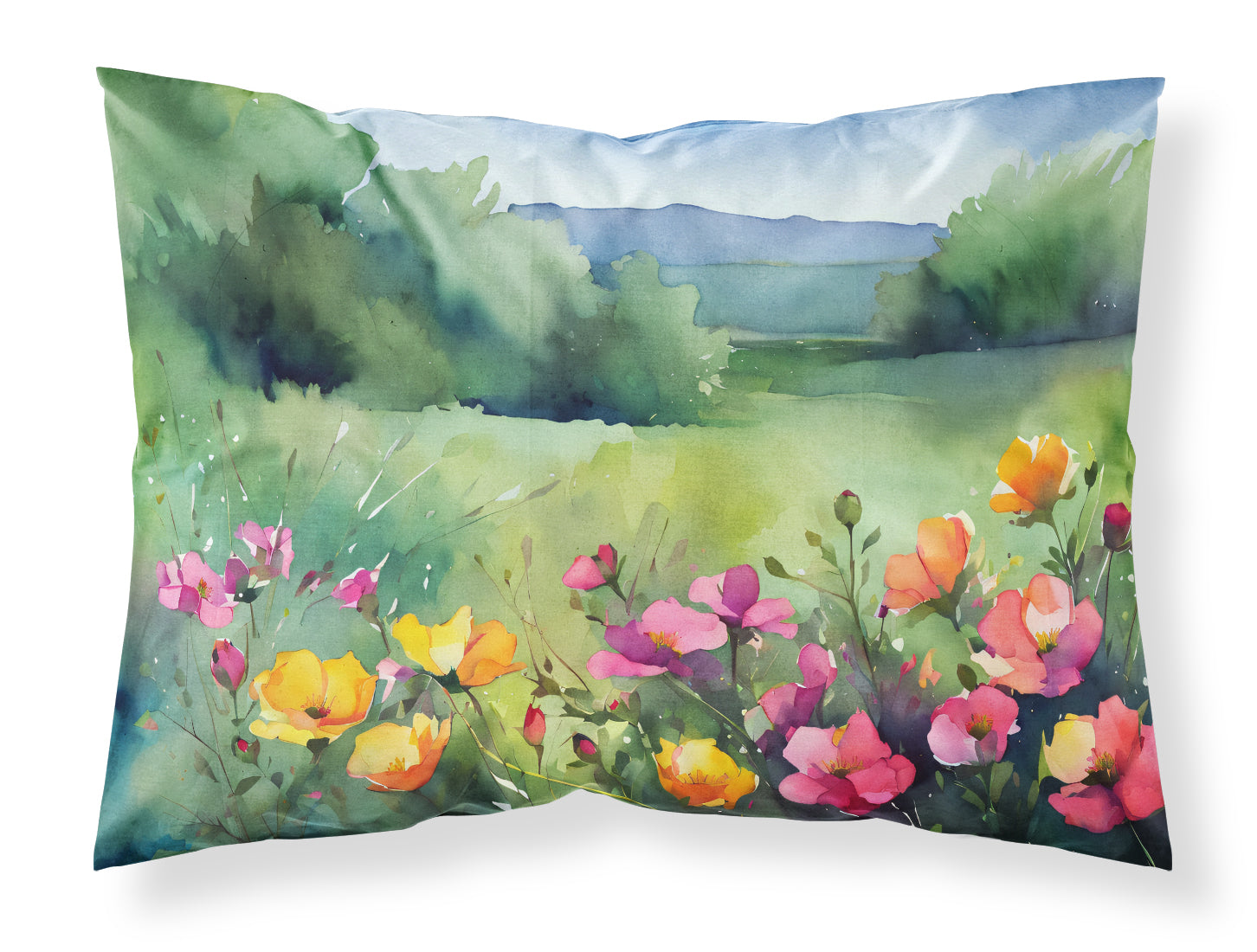 Buy this North Dakota Wild Prairie Roses in Watercolor Fabric Standard Pillowcase