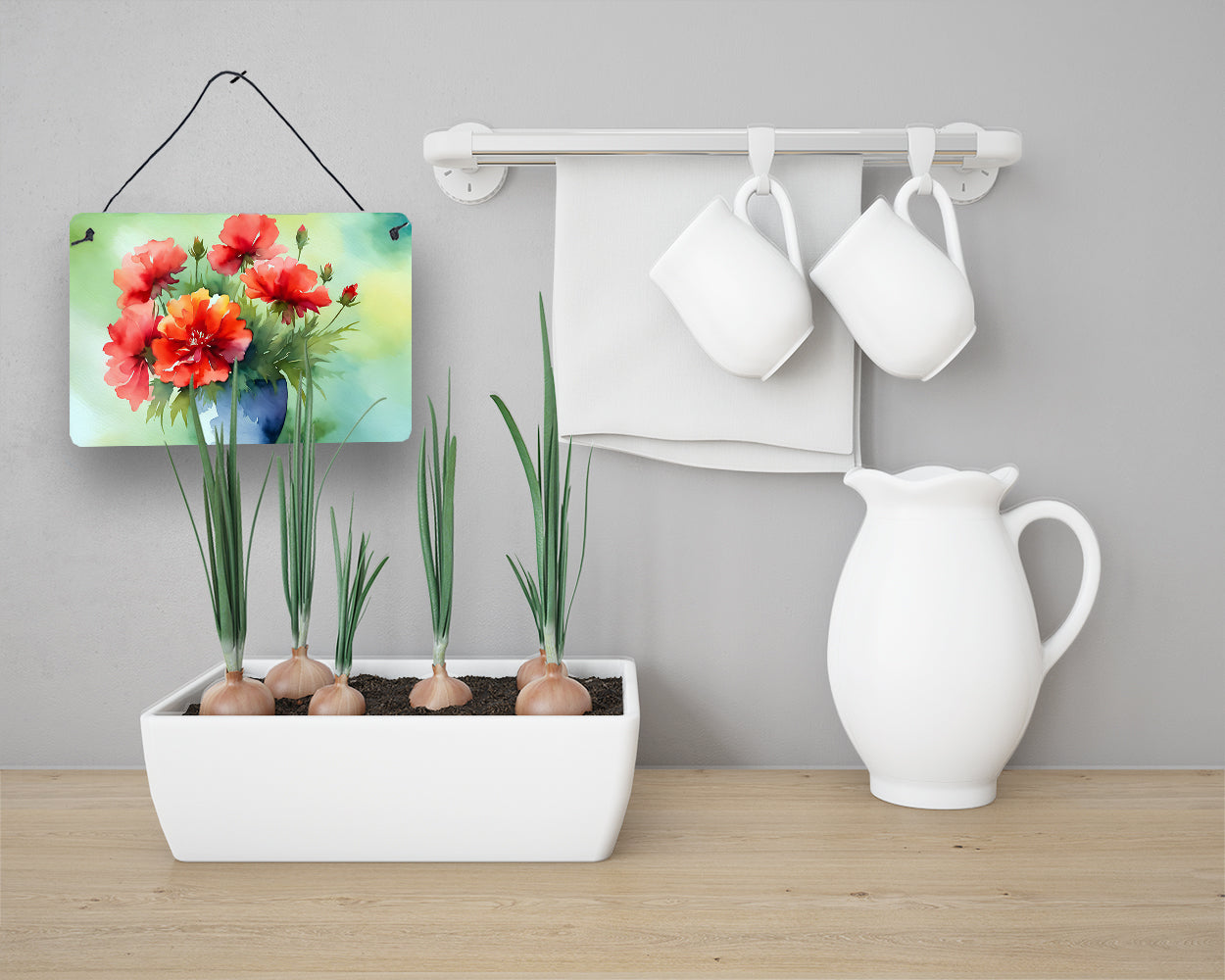 Ohio Scarlet Carnations in Watercolor Wall or Door Hanging Prints  the-store.com.
