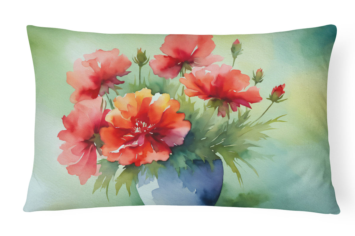 Buy this Ohio Scarlet Carnations in Watercolor Fabric Decorative Pillow