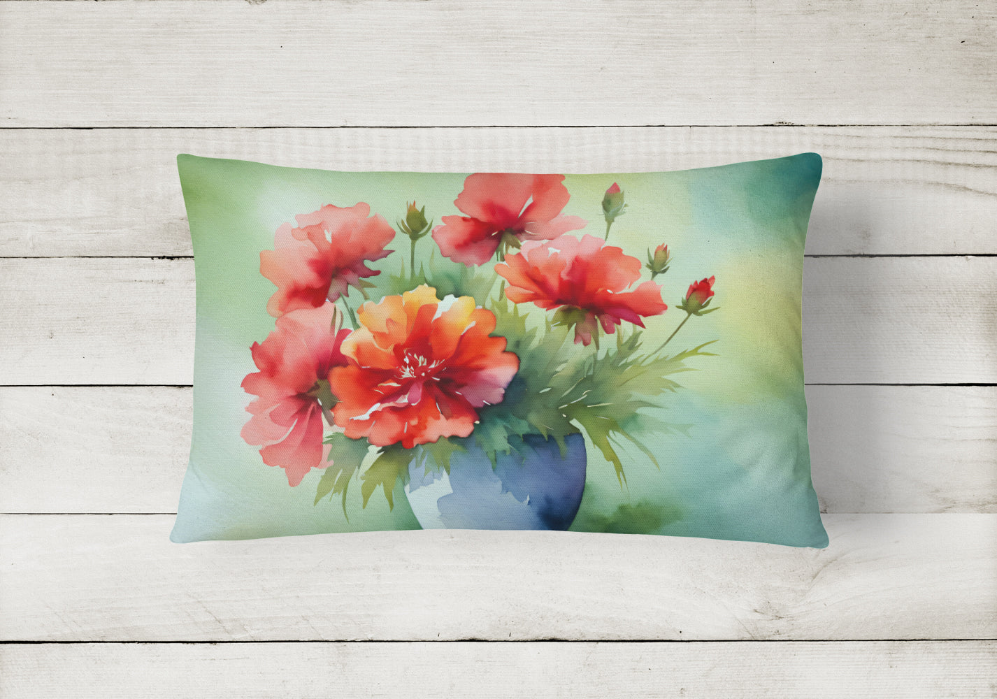 Ohio Scarlet Carnations in Watercolor Fabric Decorative Pillow  the-store.com.