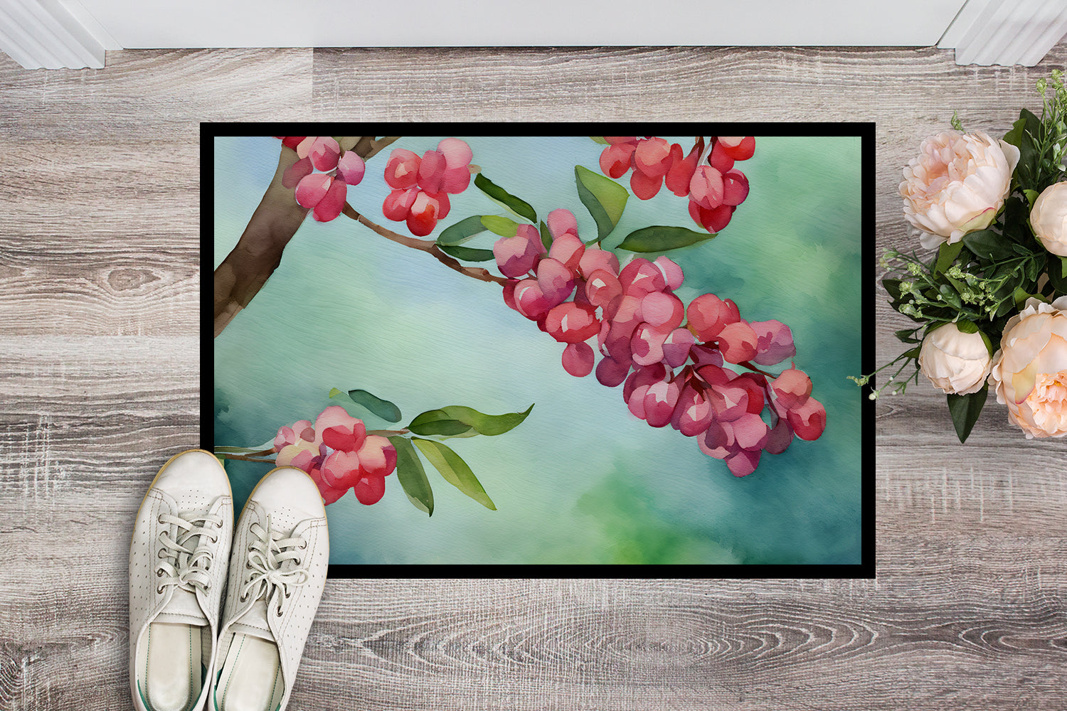 Pennsylvania Mountain Laurels in Watercolor Indoor or Outdoor Mat 24x36  the-store.com.