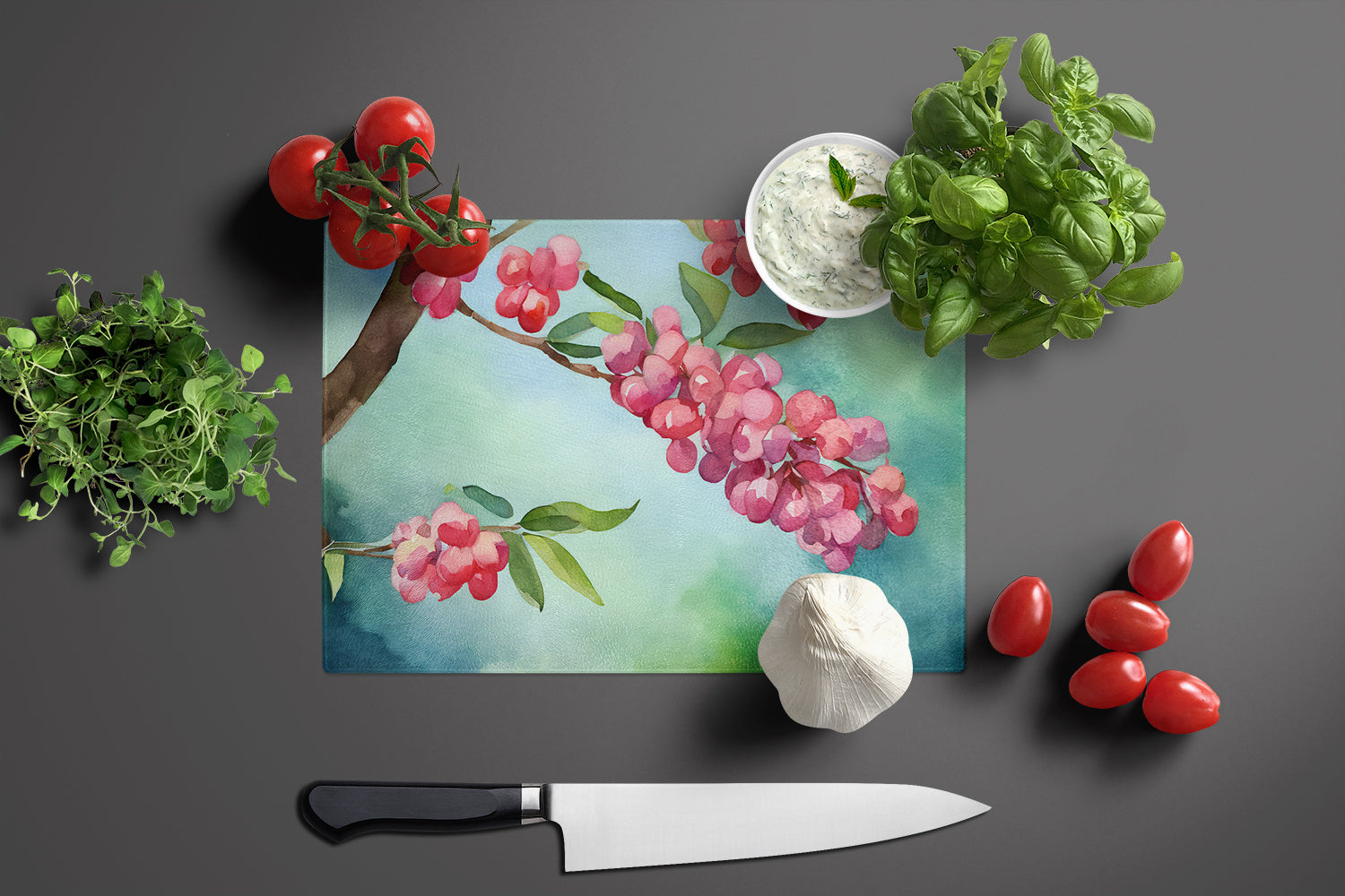 Pennsylvania Mountain Laurels in Watercolor Glass Cutting Board Large  the-store.com.