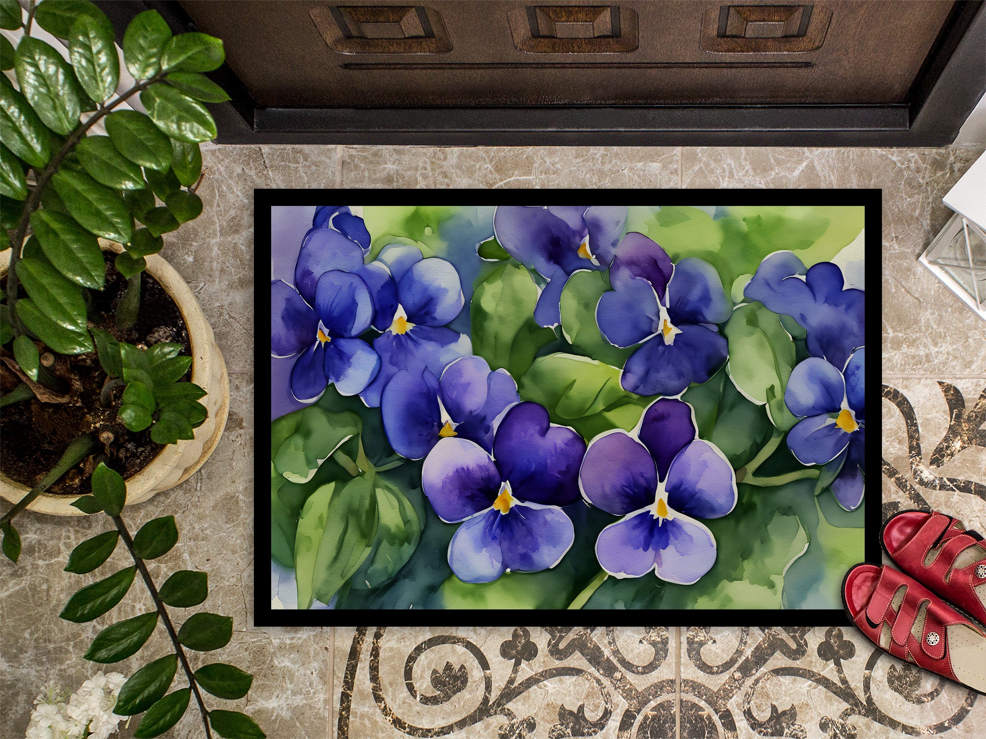 Rhode Island Violets in Watercolor Doormat 18x27  the-store.com.