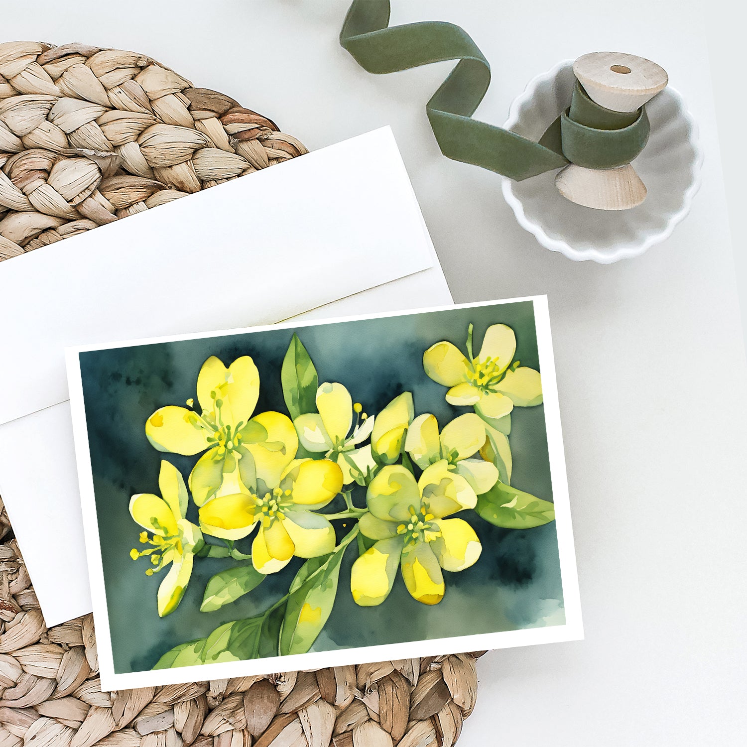 South Carolina Yellow Jessamine in Watercolor Greeting Cards and Envelopes Pack of 8  the-store.com.