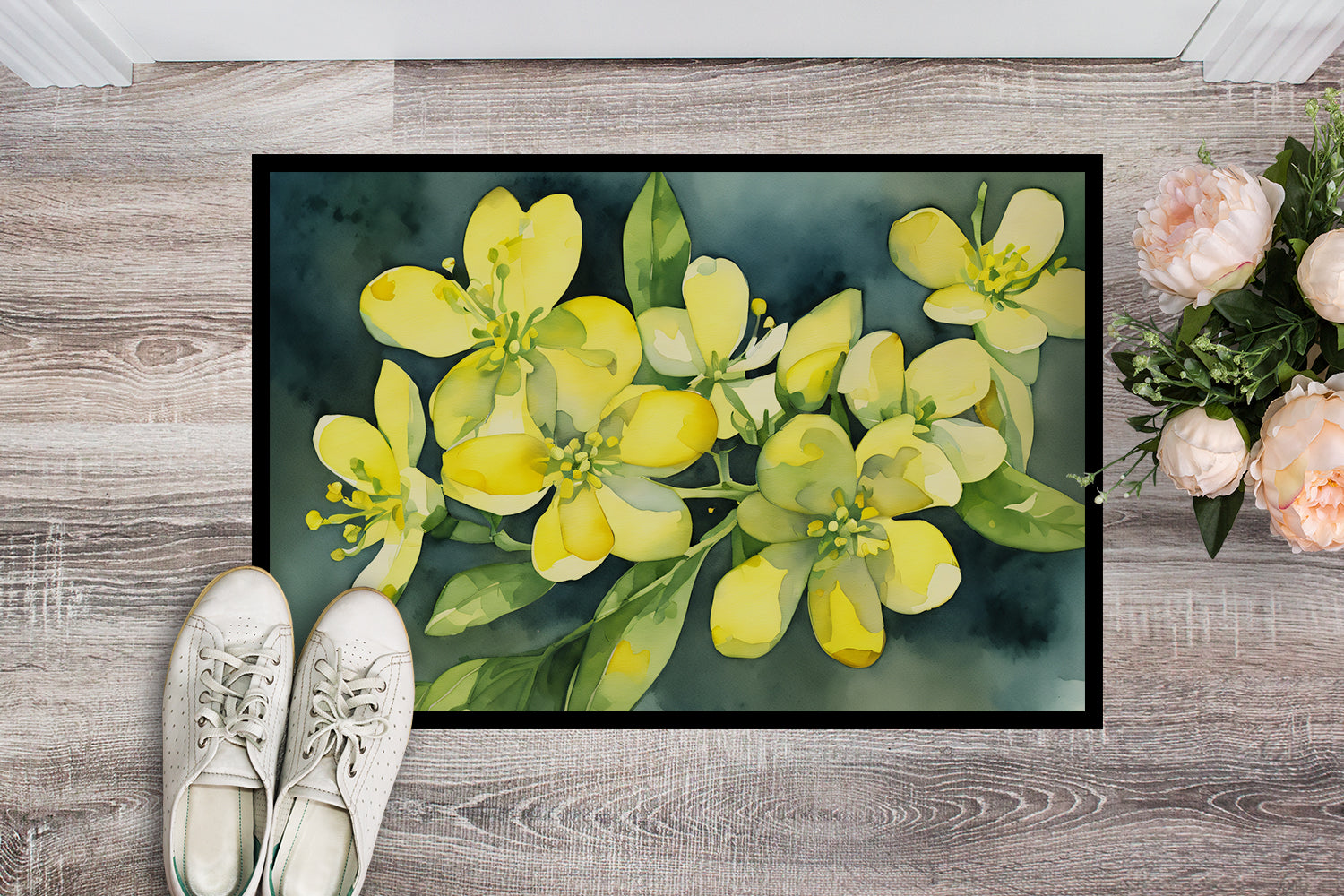 Buy this South Carolina Yellow Jessamine in Watercolor Indoor or Outdoor Mat 24x36