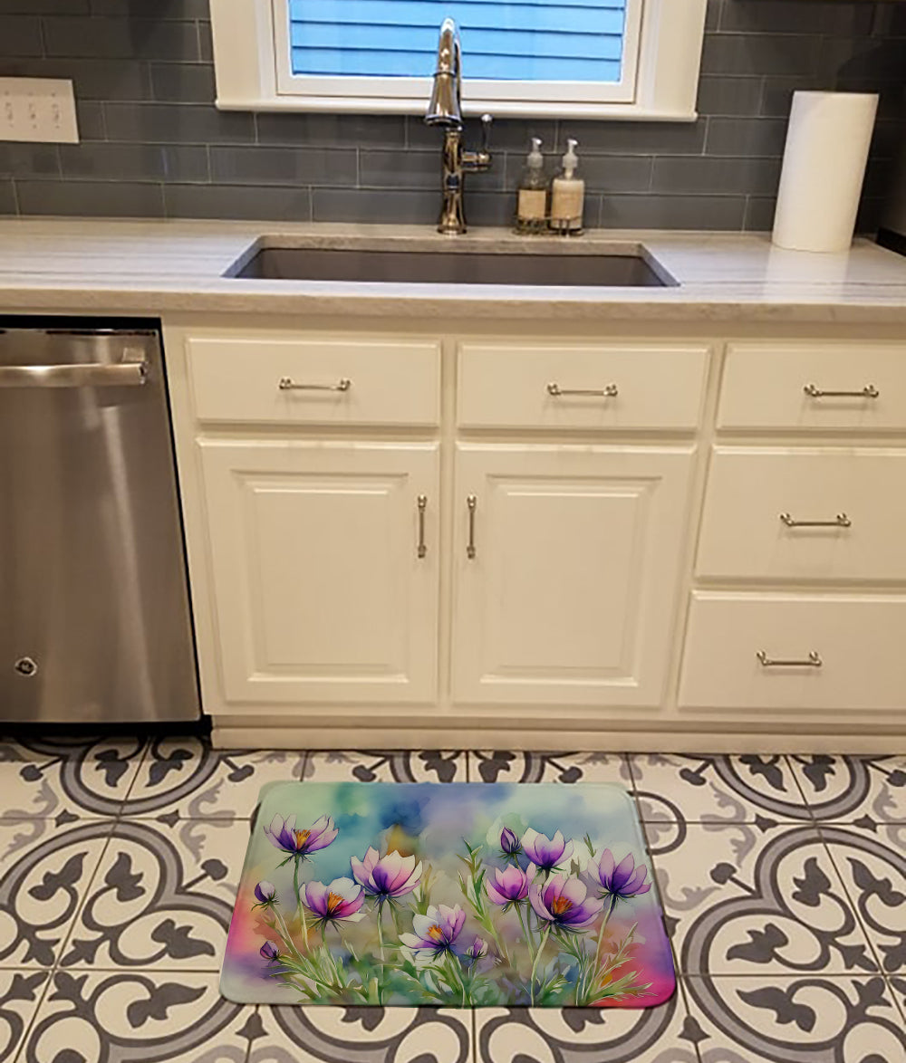 South Dakota Pasque Flowers in Watercolor Memory Foam Kitchen Mat  the-store.com.