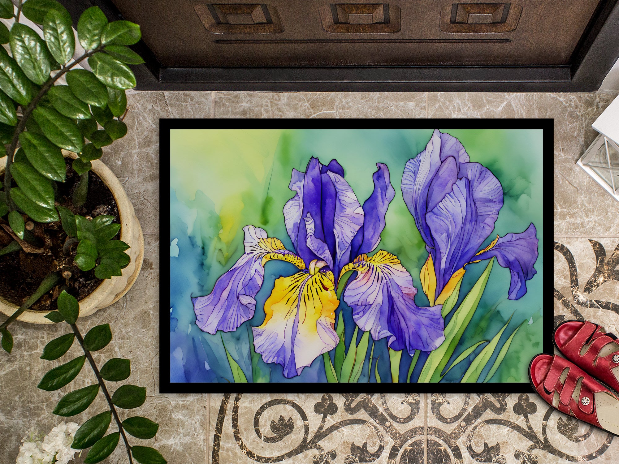 Tennessee Iris in Watercolor Indoor or Outdoor Mat 24x36  the-store.com.