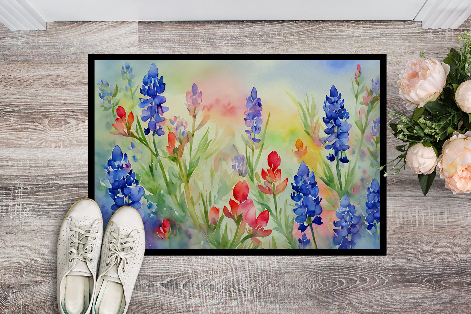 Texas Bluebonnets in Watercolor Indoor or Outdoor Mat 24x36  the-store.com.