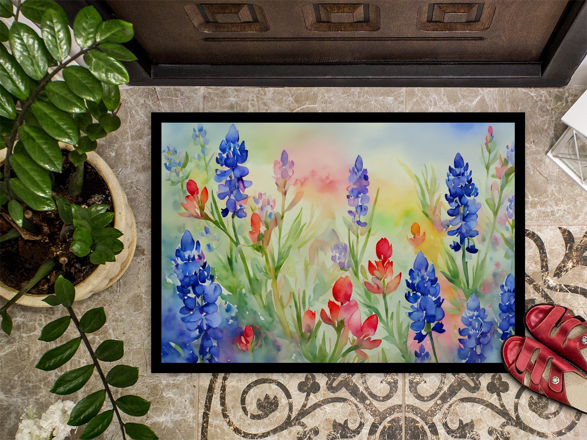 Texas Bluebonnets in Watercolor Indoor or Outdoor Mat 24x36  the-store.com.