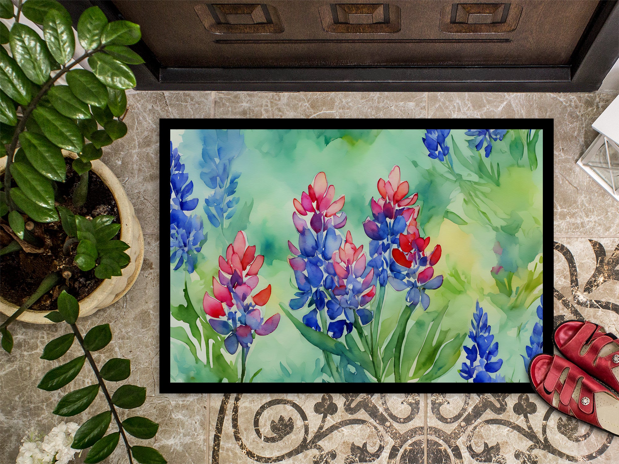 Texas Bluebonnets in Watercolor Indoor or Outdoor Mat 24x36  the-store.com.