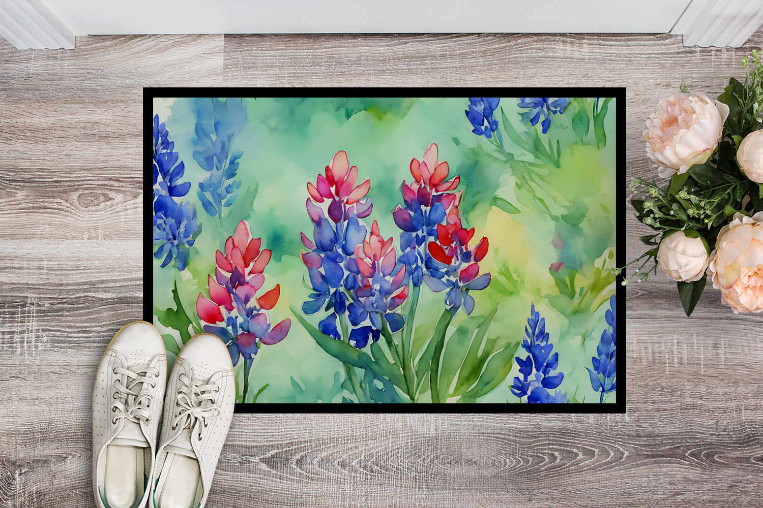 Texas Bluebonnets in Watercolor Doormat 18x27