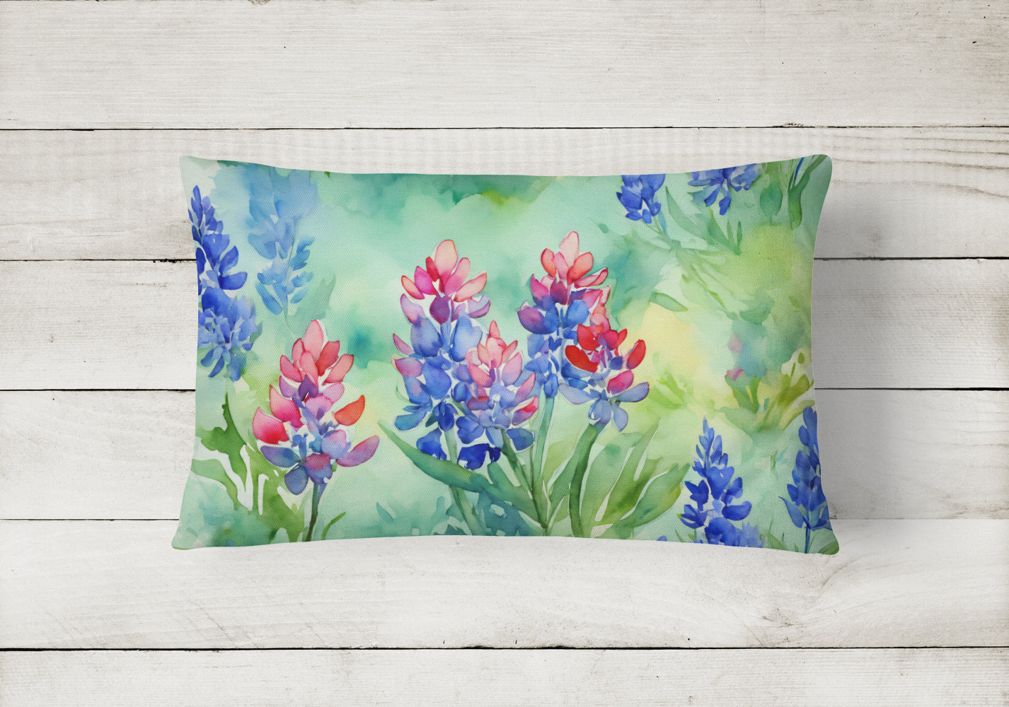 Texas Bluebonnets in Watercolor Fabric Decorative Pillow  the-store.com.