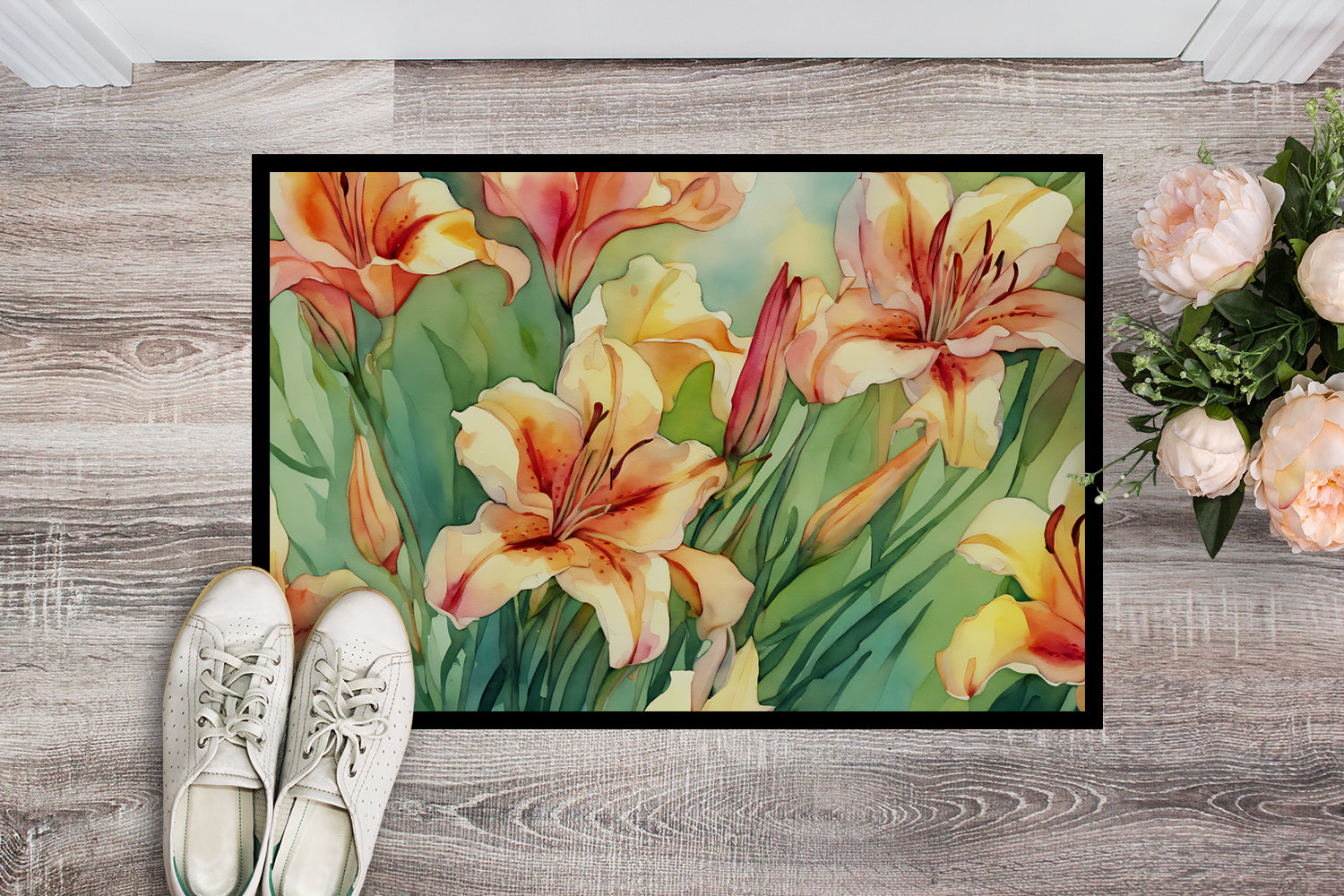 Utah Sego Lilies in Watercolor Indoor or Outdoor Mat 24x36  the-store.com.