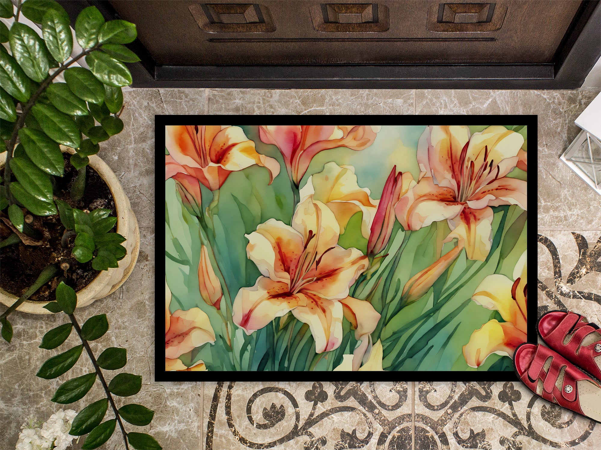 Utah Sego Lilies in Watercolor Doormat 18x27  the-store.com.