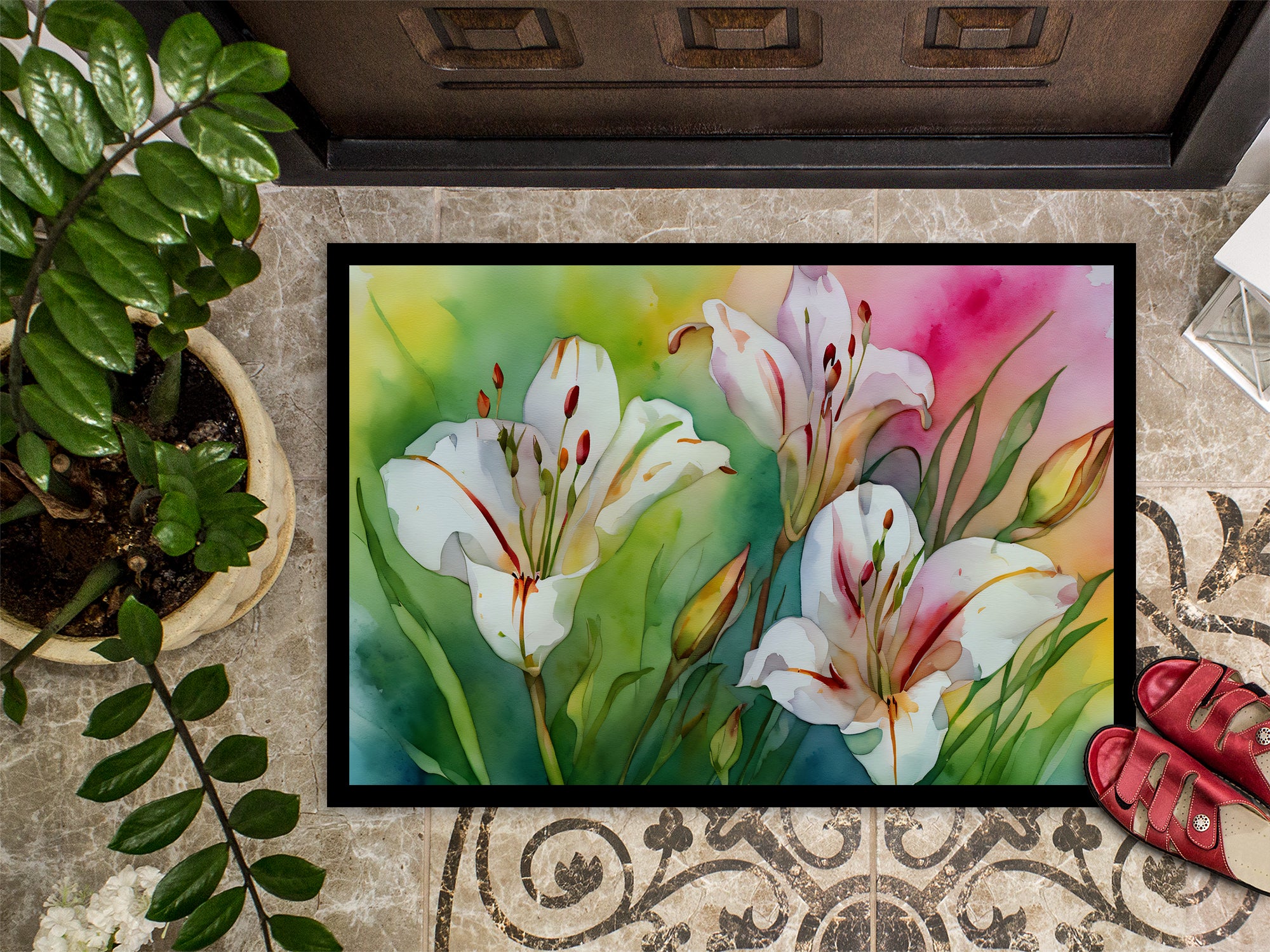 Utah Sego Lilies in Watercolor Doormat 18x27