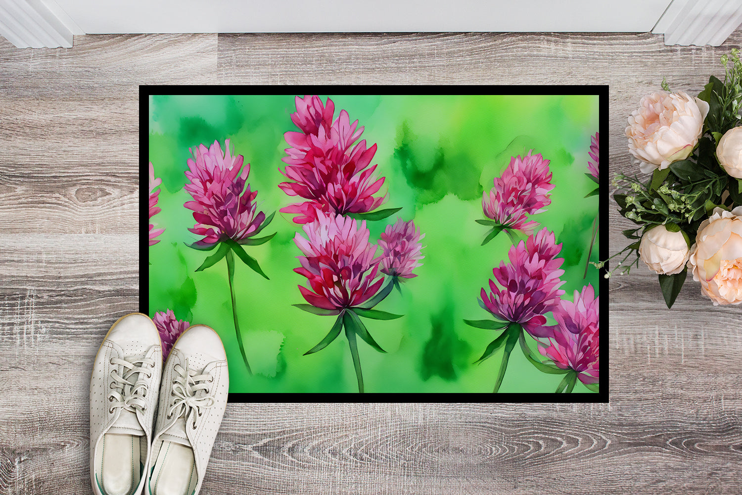 Buy this Vermont Red Clover in Watercolor Indoor or Outdoor Mat 24x36