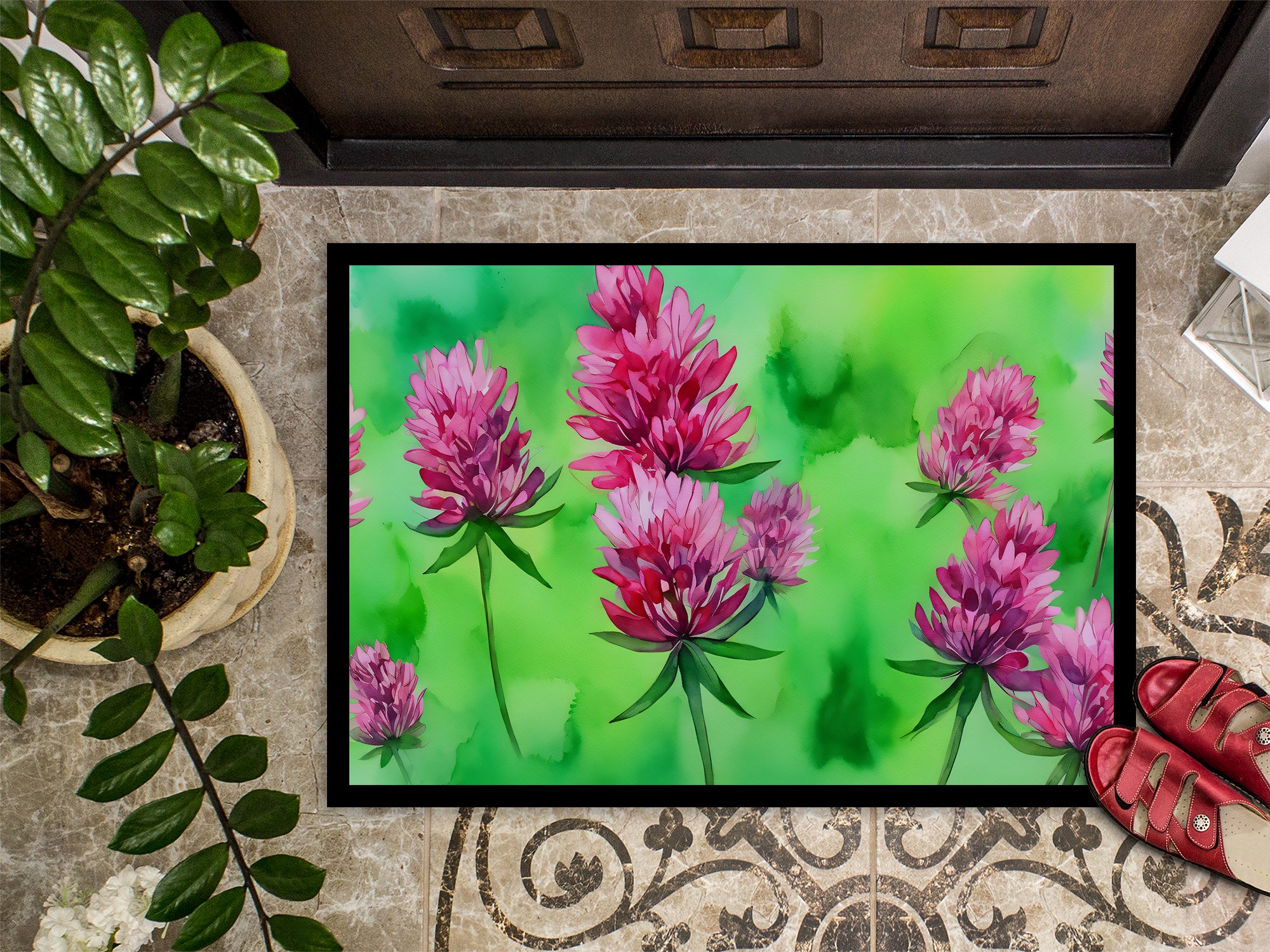 Vermont Red Clover in Watercolor Doormat 18x27  the-store.com.