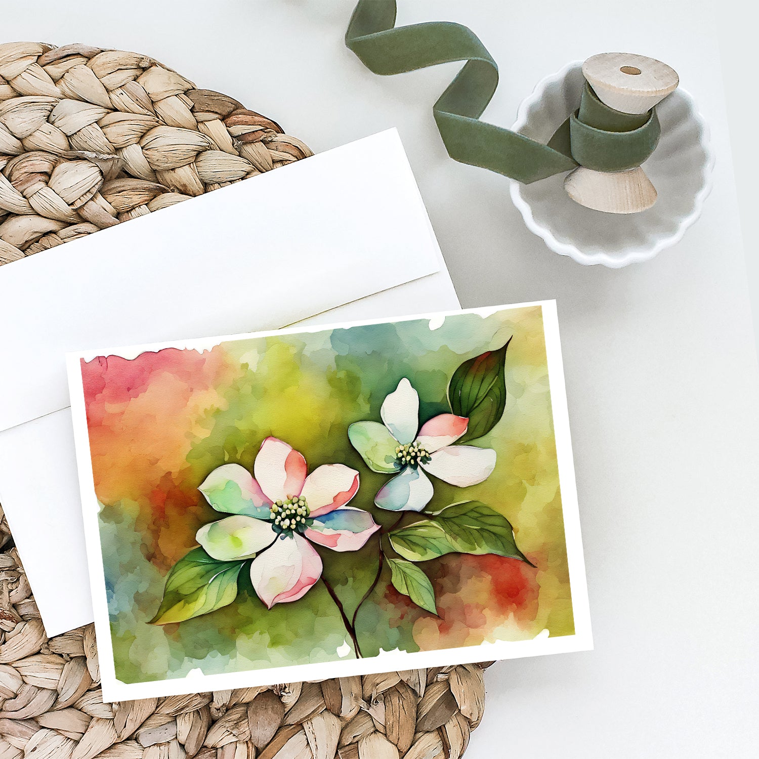 Virginia American Dogwood in Watercolor Greeting Cards and Envelopes Pack of 8  the-store.com.